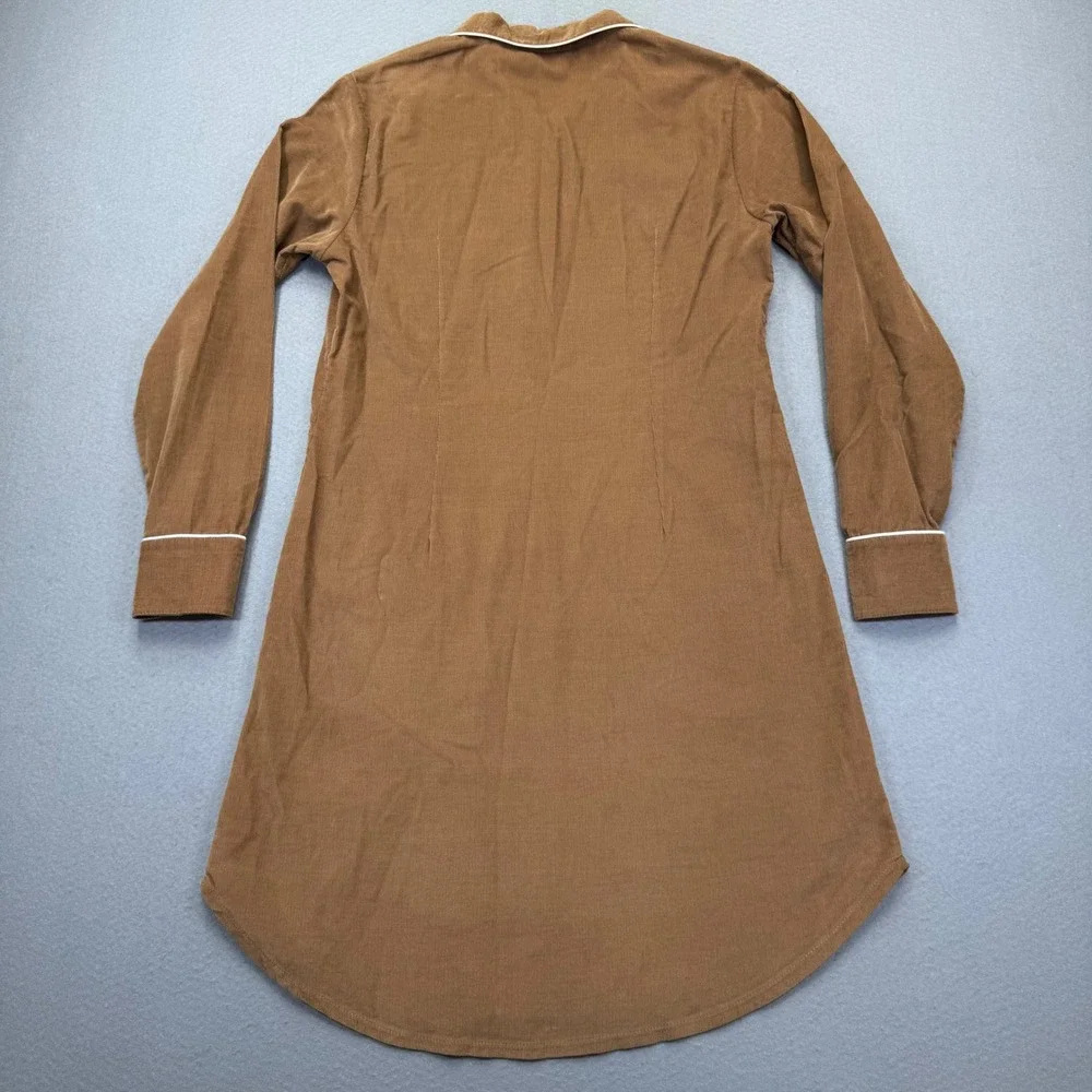 Kayce Hughes Womens Brown Corduroy Shift Dress Size 4 Long Sleeve White‎ Piping